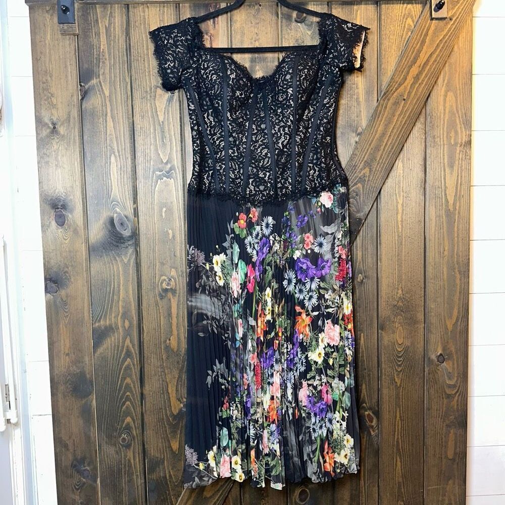 Rickie Freeman Teri Jon Bustier with Pleated Skirt Dress